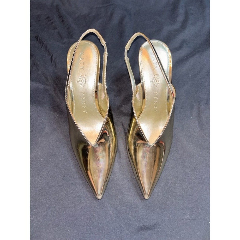 Katy Perry Trendy Gurl Slingback Wedge Heels Gold Pointed Toe champagne 7.5 glam - Picture 2 of 7